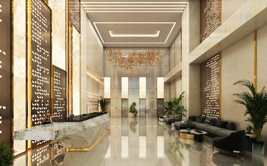 Blue Earth Hotel — modern hotel lobby reception