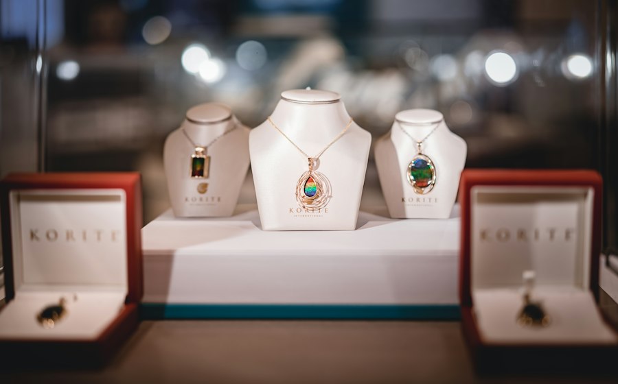 Aadhilakshmi Jewellers — pendant necklaces on display